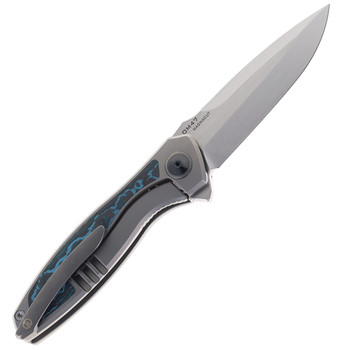 Maxace Perseus Folding Knife Grey Titanium Handle Blue Carbon Fiber Inlay Magnacut Steel Blade OM47-1-B Maxace Perseus Folding Knife Grey Titanium Handle Blue Carbon Fiber Inlay Magnacut Steel Blade OM47-1-B
