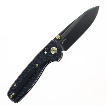 KB Knives Bluff Folding Knife Black Textured Titanium Handle S35VN Plain Edge Black DLC Finish KB383B