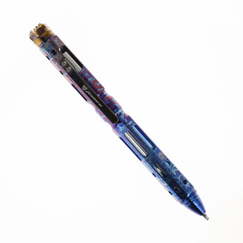 TwoSun Push Button Pen Checkered/Blue Titanium Alloy Body Black Ink PEN53-Color