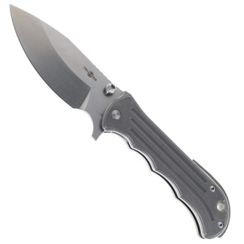 TwoSun Folding Knife Gray Titanium Handle S90V Plain Edge Drop Point Blade TS458-S90V-DP