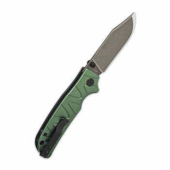 QSP Kali Button Lock Folding Knife Green Aluminum Handle 14C28N Clip Point Plain Edge Champagne Ceramic Coating Finish QS159-E2