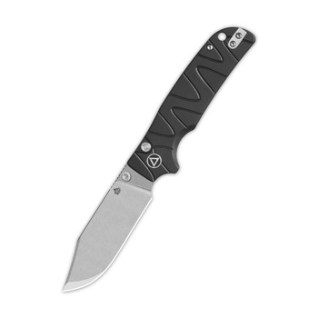 QSP Kali Button Lock Folding Knife Black Aluminum Handle 14C28N Clip Point Plain Edge Stonewash Finish QS159-F1