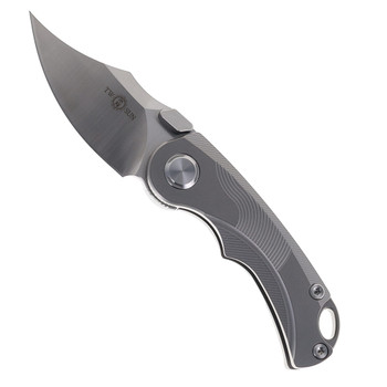 TwoSun Folding Knife Gray Titanium Handle M390 Plain Edge TS199-Satin