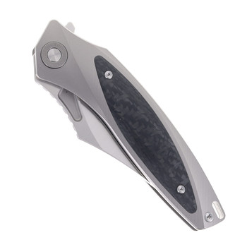 TwoSun Flipper Folding Knife Titanium/Carbon Fiber Handle M390 Plain Edge TS367-M390