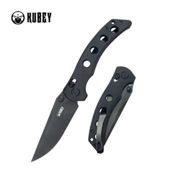 Kubey Crossbar Lock Hound Folding Knife Black G10 Handle 14C28N Clip Point Plain Edge Blackwash Finish KU172B