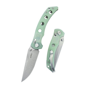 Kubey Hound Crossbar Lock Folding Knife Jade G10 Handle 14C28N Clip Point Plain Edge Stonewash Finish KU172G