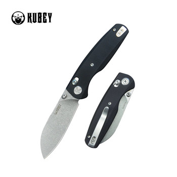 Kubey Breeze Every Carry Crossbar Lock Folding Knife Black G10 Handle 14C28N Sheepsfoot Plain Edge Stonewash Finish KU288A