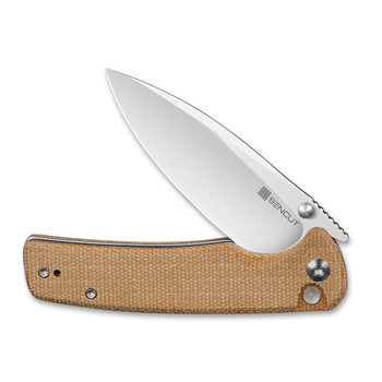 Sencut Sachse Pocket Knife Brown Micarta Handle 9Cr18MoV Drop Point Plain Edge Satin Finish S21007-3