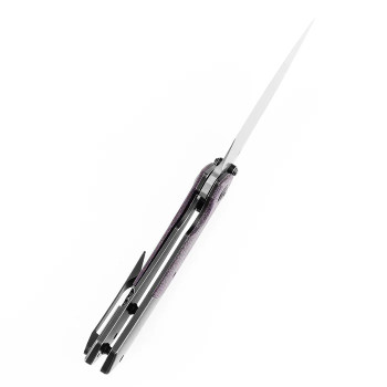 Kansept Fenrir Flipper Folding Knife Blackwash Titanium/Purple Micarta Handle Damascus Drop Point Plain Edge K1034Z2