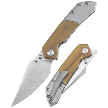 Kansept Fenrir Flipper Folding Knife Titanium/Amber PEI Ultem Handle S35VN Drop Point Plain Edge Satin Finish K1034P1