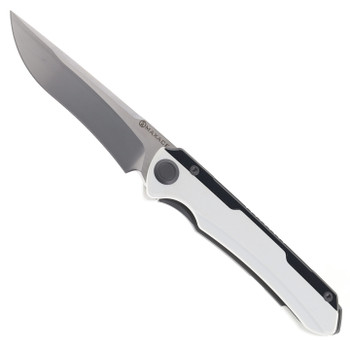 Maxace Kestrel Folding Knife White/Black Aluminum/G10 Handle Magnacut Drop Point Plain Edge Satin Finish MM28-1-A