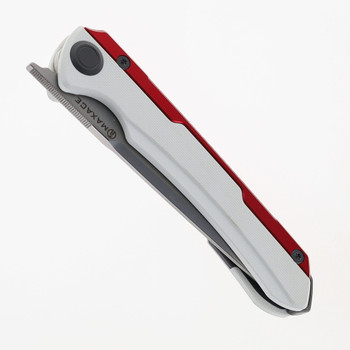 Maxace Kestrel Folding Knife White/Red Aluminum/G10 Handle Magnacut Drop Point Plain Edge Satin Finish MM28-1-C