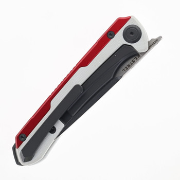 Maxace Kestrel Folding Knife White/Red Aluminum/G10 Handle Magnacut Drop Point Plain Edge Satin Finish MM28-1-C