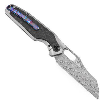 Kansept Tuckamore Folding Knife Titanium & Shred Carbon FiberHandle Damascus Plain Edge K1052A5