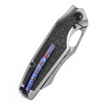 Kansept Tuckamore Folding Knife Titanium & Shred Carbon FiberHandle Damascus Plain Edge K1052A5