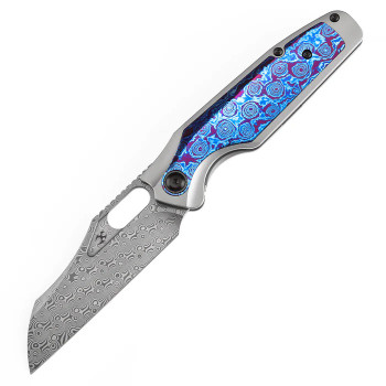 Kansept Tuckamore Folding Knife Titanium/Timascus Handle Damascus Sheepsfoot Plain Edge K1052A7