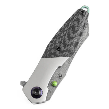 Kansept Mistaken Folding Knife Titanium/Twill Carbon Fiber Handle 20CV Wharncliffe Plain Edge Satin Finish K1053D1