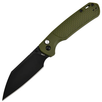 CJRB Pyrite-Light Folding Knife Green FRN Handle Wharncliffe Plain Black Blade J1945-BGN