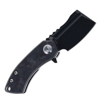 Kansept Mini Korvid Folding Knife Black/Red Carbon Fiber Handle S35VN Cleaver Plain Edge Black Stonewash Finish K3030A13