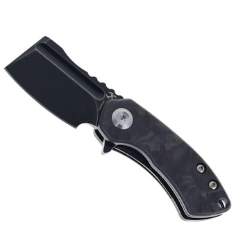 Kansept Mini Korvid Folding Knife Black/Red Carbon Fiber Handle S35VN Cleaver Plain Edge Black Stonewash Finish K3030A13