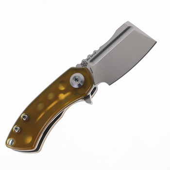 Kansept Mini Korvid Folding Knife Amber Ultem Handle S35VN Cleaver Plain Edge Satin Finish K3030P1