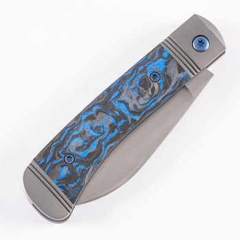 Jack Wolf  Venom Jack Trapper Folding Knife Blue Marble Carbon Fiber Handle S90V Plain Edge Hand Satin Finish VENOM-02-MRBCF-BLU