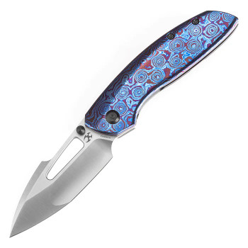 Kansept Link Folding Knife Timascus/Blackwash Titanium Handle 20CV Plain Edge Satin Finish K1068A3