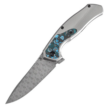 Kansept Havorn Folding Knife Arctic Storm Fat Carbon Fiber Handle Damascus Clip Point Plain Edge K1069A3