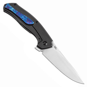 Kansept Havorn Folding Knife Blackwash Titanium Timascus Handle S35VN Clip Point Plain Edge K1069A5