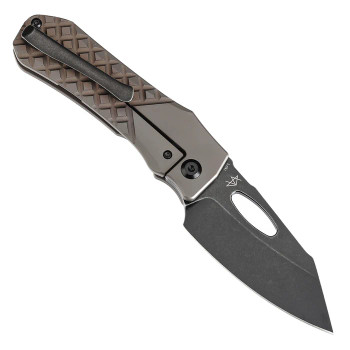 Kansept Loki Folding Knife Bronze Frag Titanium Handle S35VN Drop Point Plain Edge Black Stonewash Finish K1058B4