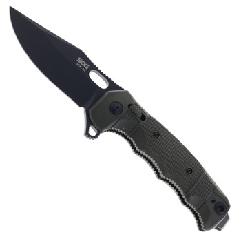 SOG Seal XR Lock Folding Knife Green GRN Handle S35VN Plain Edge Black Cerakote Finish 12-21-10-57
