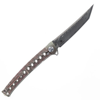 Defcon JK Series Folding Knife Damascus/Gold Titanium Handle 10Cr15CoMov Plain Edge TF4406