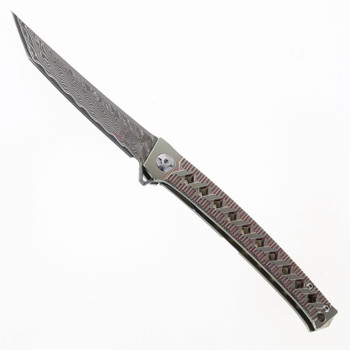 Defcon JK Series Folding Knife Damascus/Gold Titanium Handle 10Cr15CoMov Plain Edge TF4406