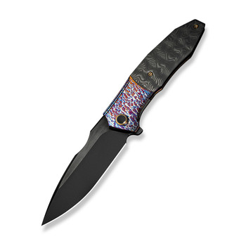 WE Archeozoic Folding Knife Flame Titanium/Rose Carbon Fiber Handle M390 Black Finish WE23091-3