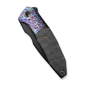WE Archeozoic Folding Knife Flame Titanium/Rose Carbon Fiber Handle M390 Black Finish WE23091-3