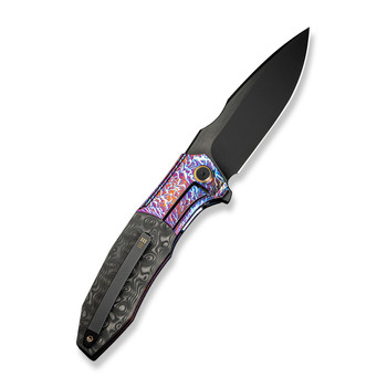 WE Archeozoic Folding Knife Flame Titanium/Rose Carbon Fiber Handle M390 Black Finish WE23091-3