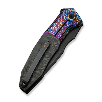 WE Archeozoic Folding Knife Flame Titanium/Rose Carbon Fiber Handle M390 Black Finish WE23091-3