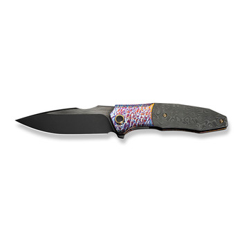 WE Archeozoic Folding Knife Flame Titanium/Rose Carbon Fiber Handle M390 Black Finish WE23091-3