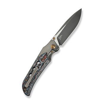 WE Guthrie Folding Knife Gray Titanium/Nebula Fat Carbon Fiber Handle 20CV Plain Edge Polished Gray/Satin Flat Finish WE23072B-3