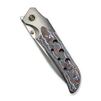 WE Guthrie Folding Knife Gray Titanium/Nebula Fat Carbon Fiber Handle 20CV Plain Edge Polished Gray/Satin Flat Finish WE23072B-3