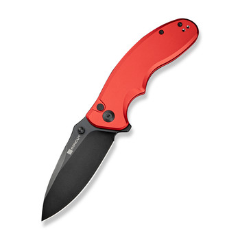 Sencut Cybrix Folding Knife Red Aluminum Handle 9Cr18MoV Plain Black Blade S23098A-3