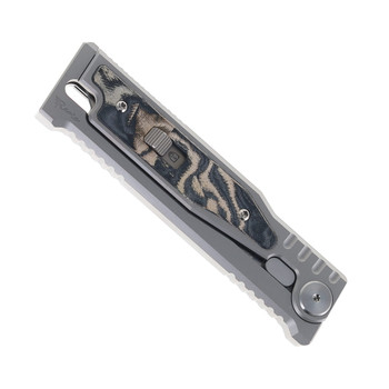 Exo-M Pocket Knife Burl Linen Camo Handle Satin Elmax Drop Point Blade Exo-M Pocket Knife Burl Linen Camo Handle Satin Elmax Drop Point Blade