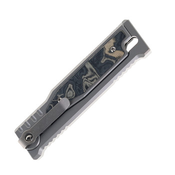 Exo-M Pocket Knife Burl Linen Camo Handle Satin Elmax Drop Point Blade Exo-M Pocket Knife Burl Linen Camo Handle Satin Elmax Drop Point Blade