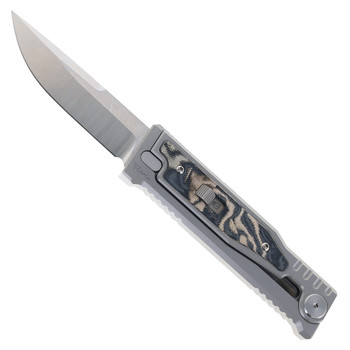Exo-M Pocket Knife Burl Linen Camo Handle Satin Elmax Drop Point Blade Exo-M Pocket Knife Burl Linen Camo Handle Satin Elmax Drop Point Blade