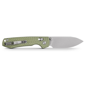 Vosteed Raccoon Folding Knife Green Aluminum Handle Nitro-V Drop Point Plain Edge Stonewash Finish A0514