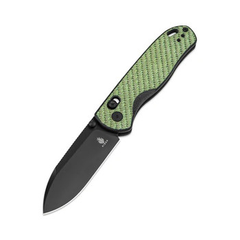 うずまき Kizer Drop Bear Folding Knife Green Carbon Fiber Handle