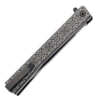 Ocaso Solstice Folding Knife Titanium Satin Black Engraved Fleur-DE-LIS Pattern Handle S35VN Plain Edge 10EFB Ocaso Solstice Folding Knife Titanium Satin Black Engraved Fleur-DE-LIS Pattern Handle S35VN Plain Edge 10EFB