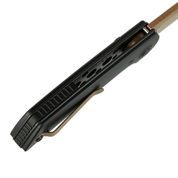 Reate PL-XF Folding Knife Black Aluminum Handle Plain Nitro-V Bronze PVD Blade