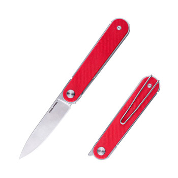 Real Steel Iris Front Flipper Folding Knife Red G10 Handle Satin 12C27 Blade 8061BR Real Steel Iris Front Flipper Folding Knife Red G10 Handle Satin 12C27 Blade 8061BR