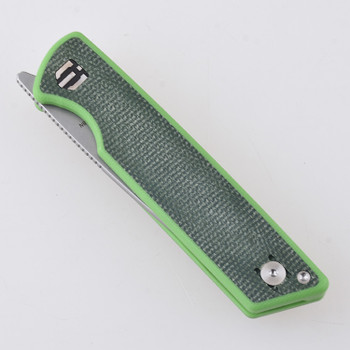 Discontinued Shieldon Stinger Folding Knife Black Green Micarta/G10 Handle 14C28N Plain Edge Stonewash Finish MW01A Discontinued Shieldon Stinger Folding Knife Black Green Micarta/G10 Handle 14C28N Plain Edge Stonewash Finish MW01A